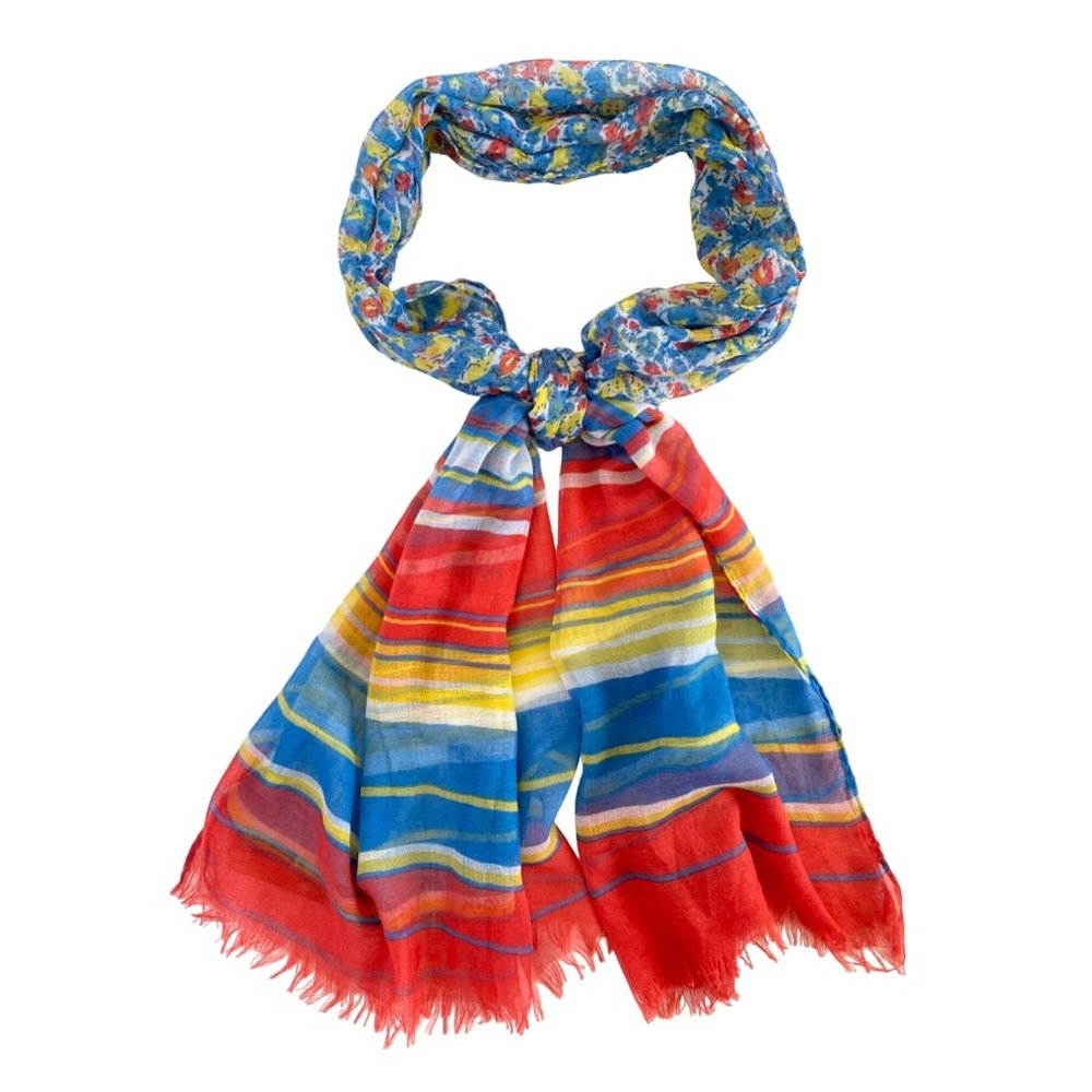 DY Light Floral Long Flowers Stripes Red Yellow Blue 72x31in Polyester Scarf